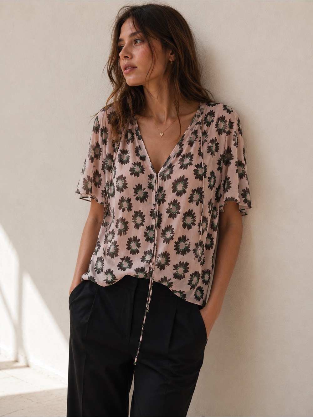Ted Baker London Harlynn Split Sleeve Flutter Sleeve Floral Top